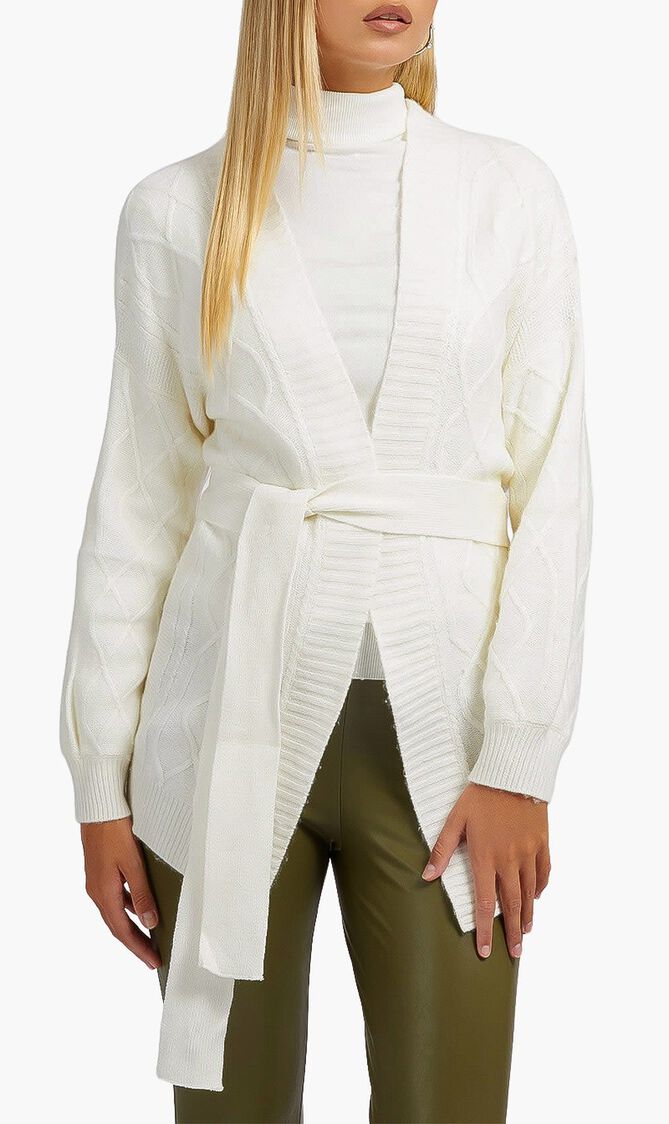 Cable Knit Wool Blend Cardigan