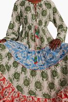 Stamp Mix Long Sleeve Maxi Dress