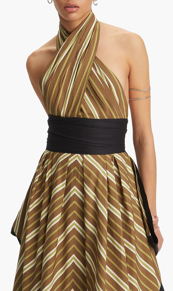 Coffee Stripe Poplin Dress