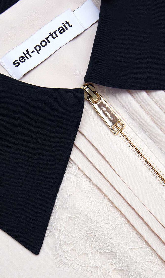 CREAM TWILL CONTRAST COLLAR MIDI DRESS