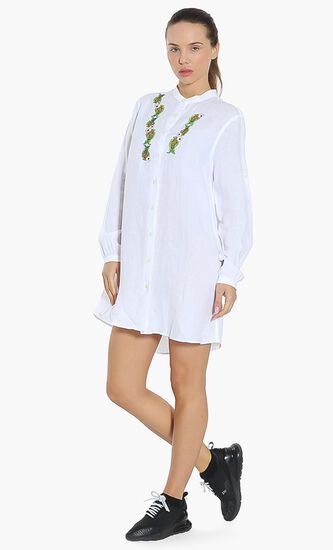 Embroidered Sweet Fishes Shirt Dress