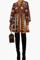 TAPESTRY GARDEN MULTICOLOR V NECKLINE MINI DRESS