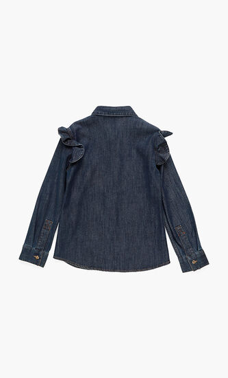 Ruffle Trim Studded Denim Shirt