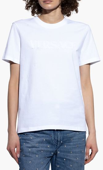 T-SHIRT VERSACE FRINGED LOGO EMBROIDERY COTTON JERSEY