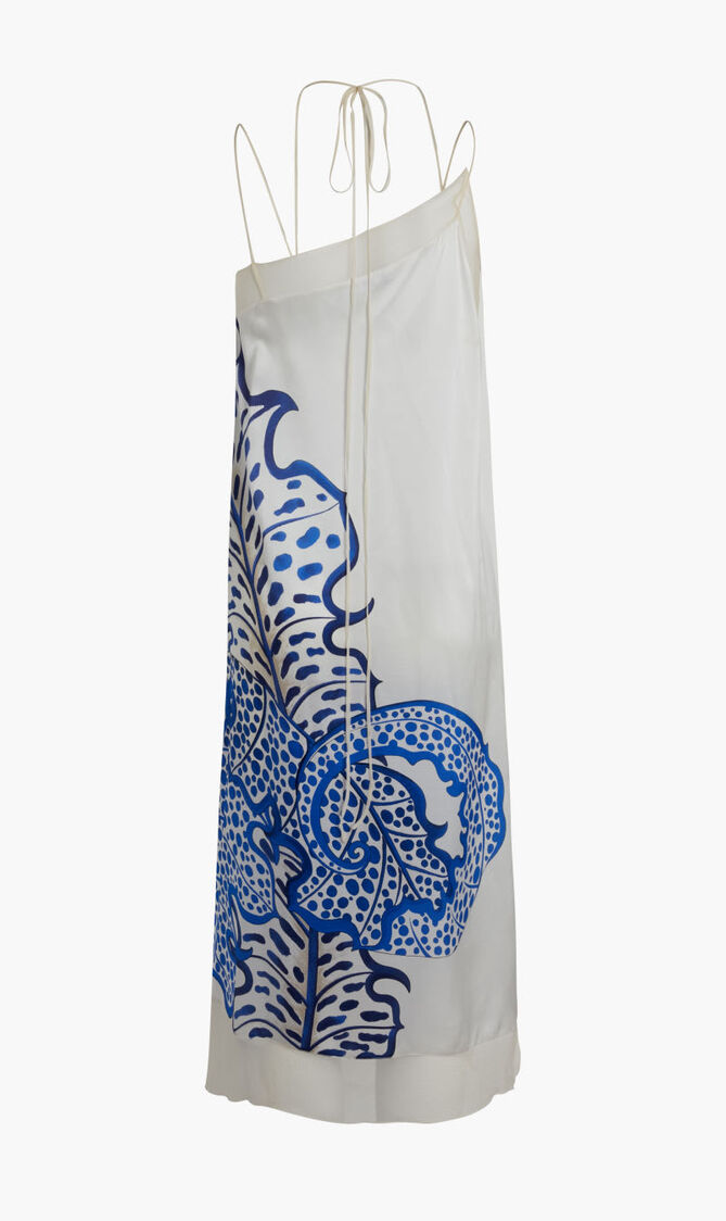 FOLIAGE PRINT SATIN DRESS