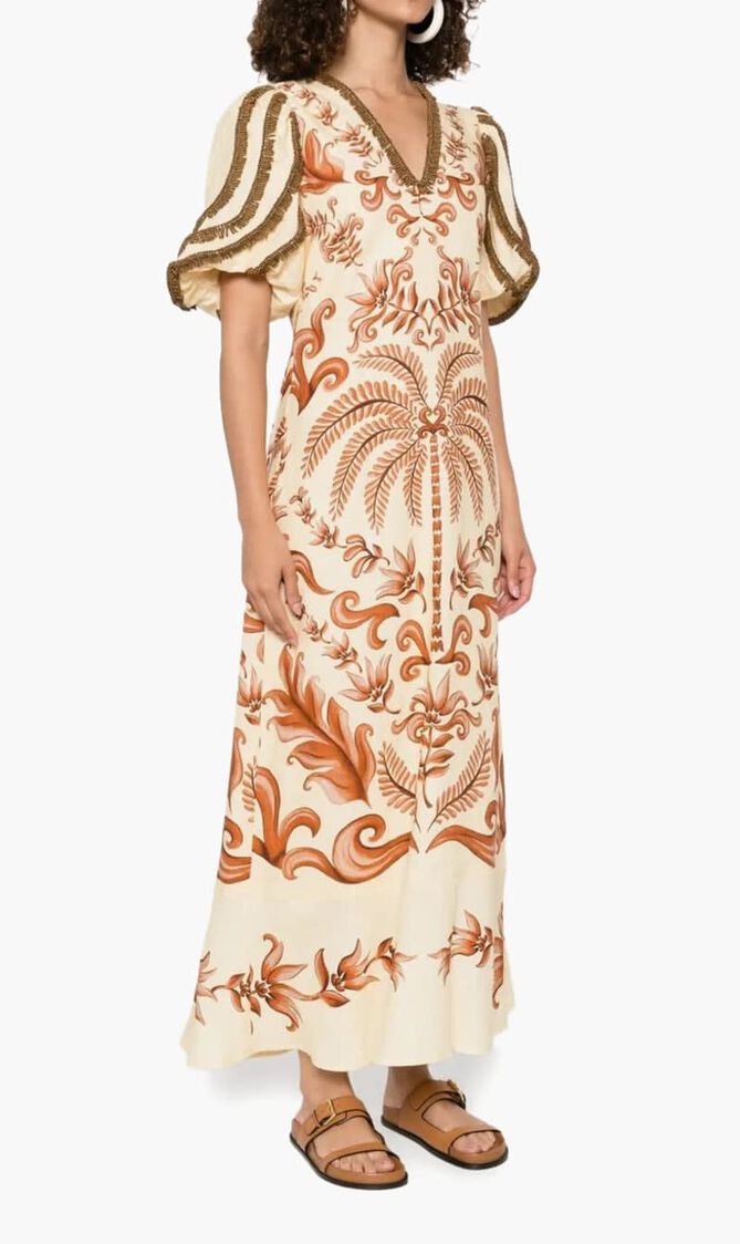 Milani Off White V Neckline Short Sleeve Maxi Dres