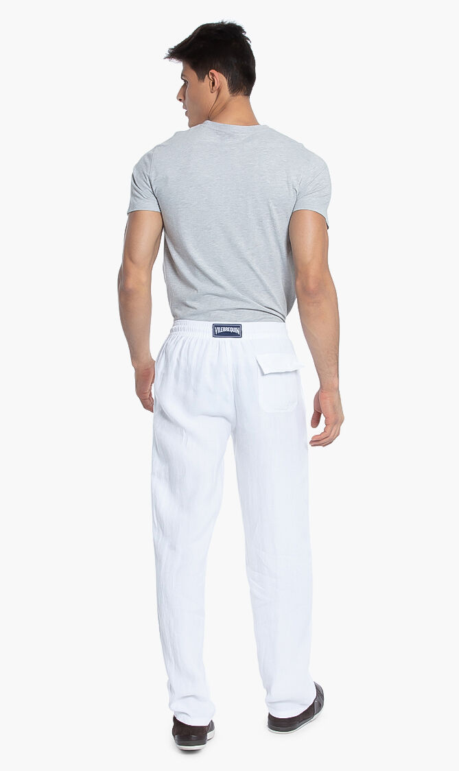 بنطال كتان سادة برباط