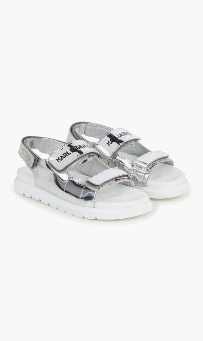 Logo Print Metallic Sandals