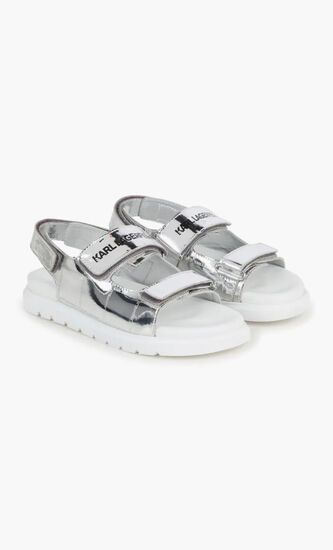 Logo Print Metallic Sandals