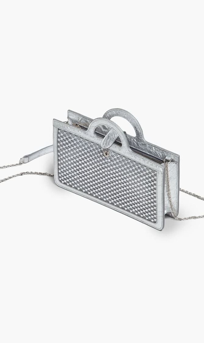 Silver Rhinestone Tropicalia Long Wallet With Chain Strap