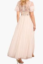 Flowerbed Embroidery Bodice Round Neck Ankle Gown
