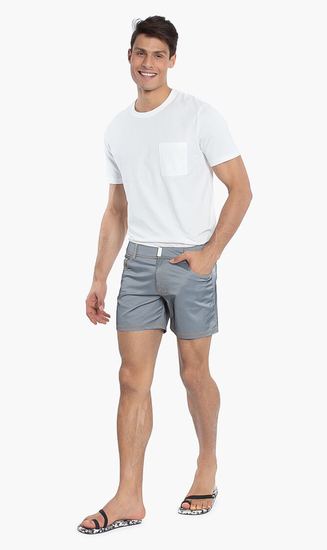 Flat Belt Solid Swim Shorts