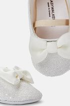 SATIN FABRIC HANDMADE BOW EMBELLISHED GLITTER FABRIC BALLERINAS