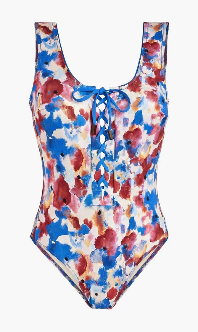 Flowers in the Sky Lace Up One Piece Swimsuit