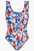 Flowers in the Sky Lace Up One Piece Swimsuit