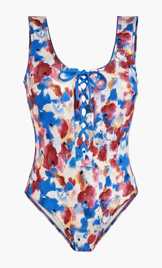 Flowers in the Sky Lace Up One Piece Swimsuit