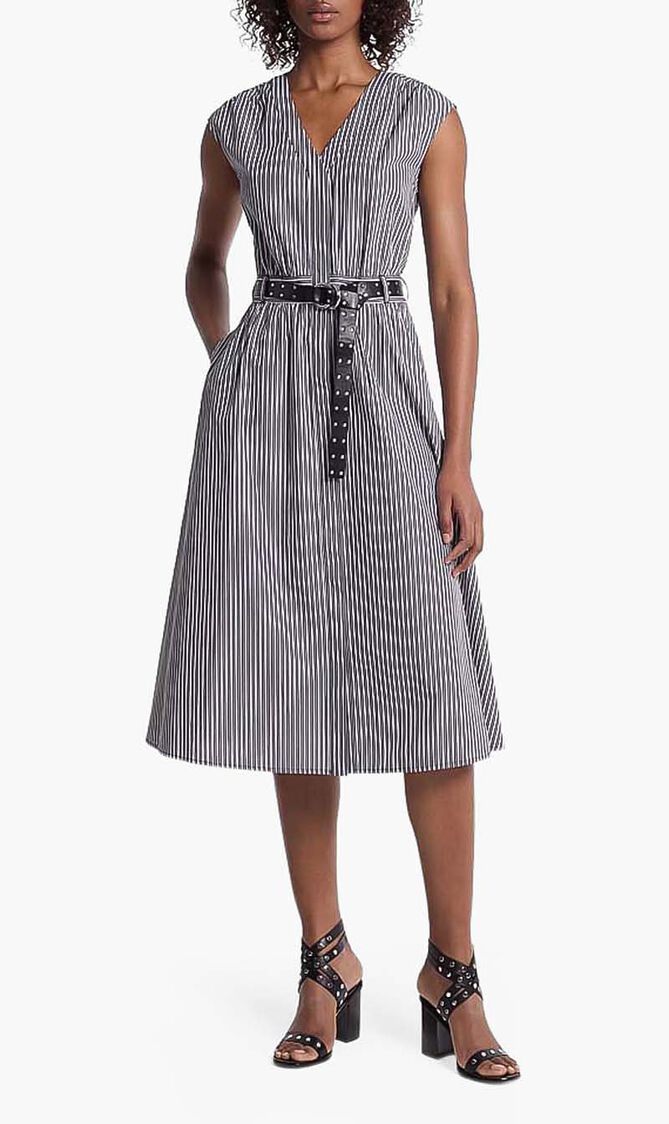 Stretch Cotton Belted Midi Dress