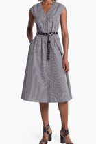 Stretch Cotton Belted Midi Dress