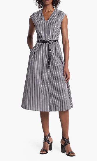 Stretch Cotton Belted Midi Dress