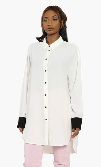 Contrast Cuff Longline Shirt