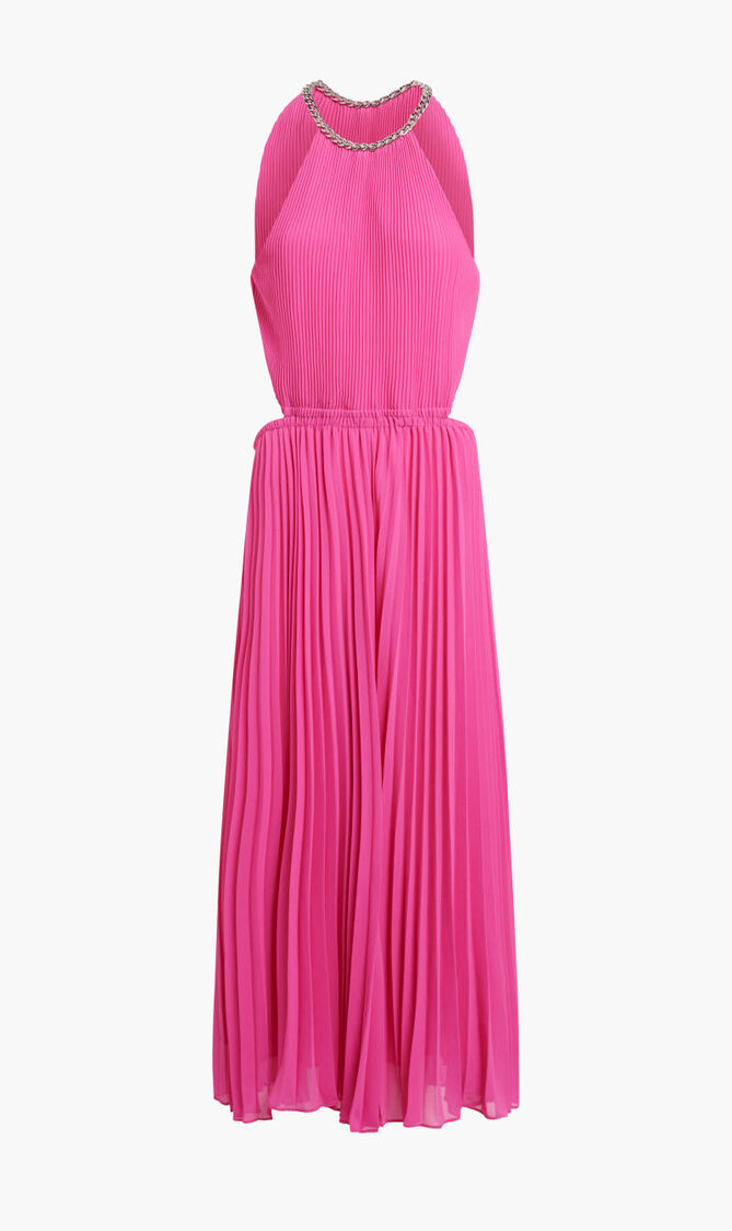 Pleated Georgette Cutout Dress