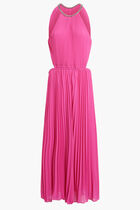 Pleated Georgette Cutout Dress