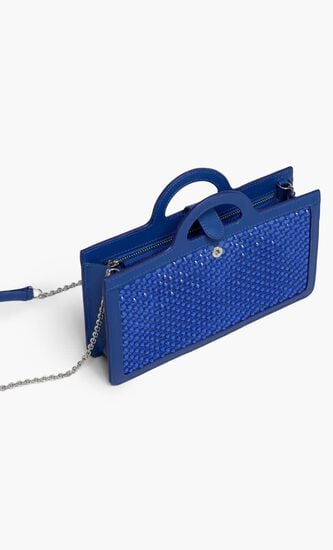 Blue Rhinestone Tropicalia Long Wallet With Chain Strap