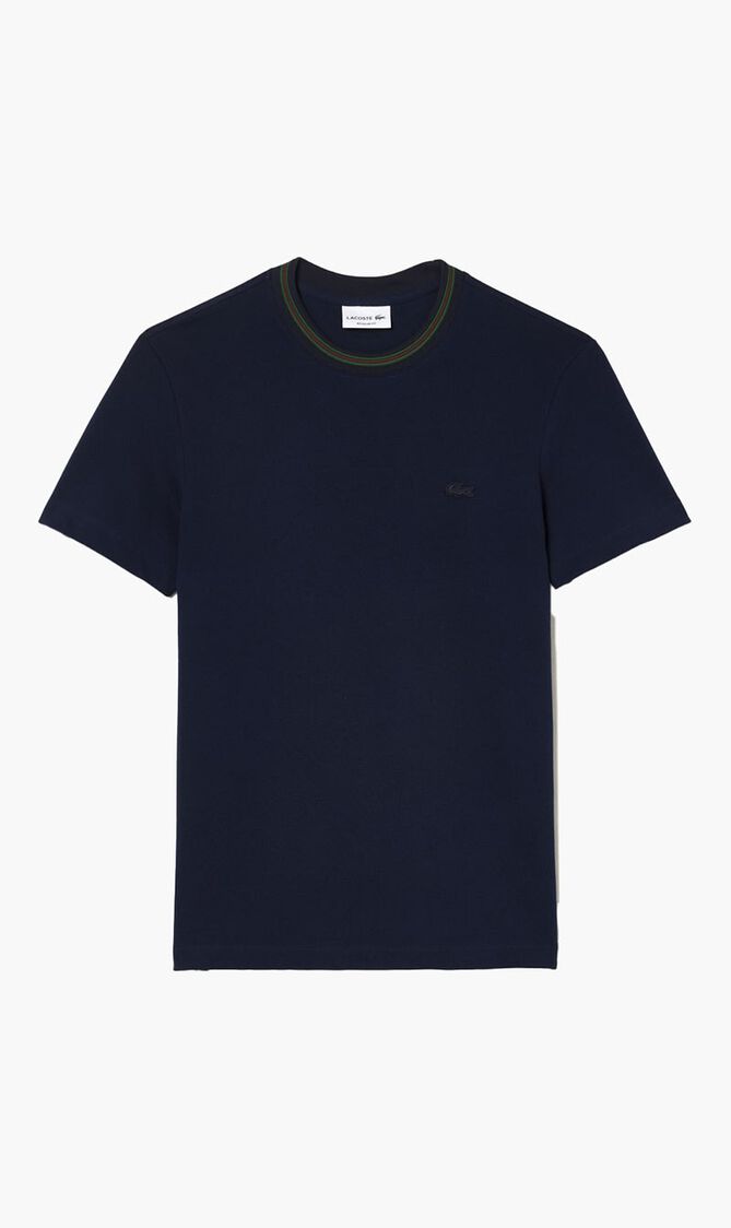 Stretch T-Shirt With Striped Pique Collar