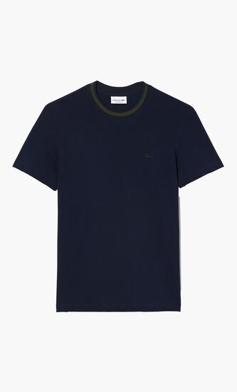 Stretch T-Shirt With Striped Pique Collar