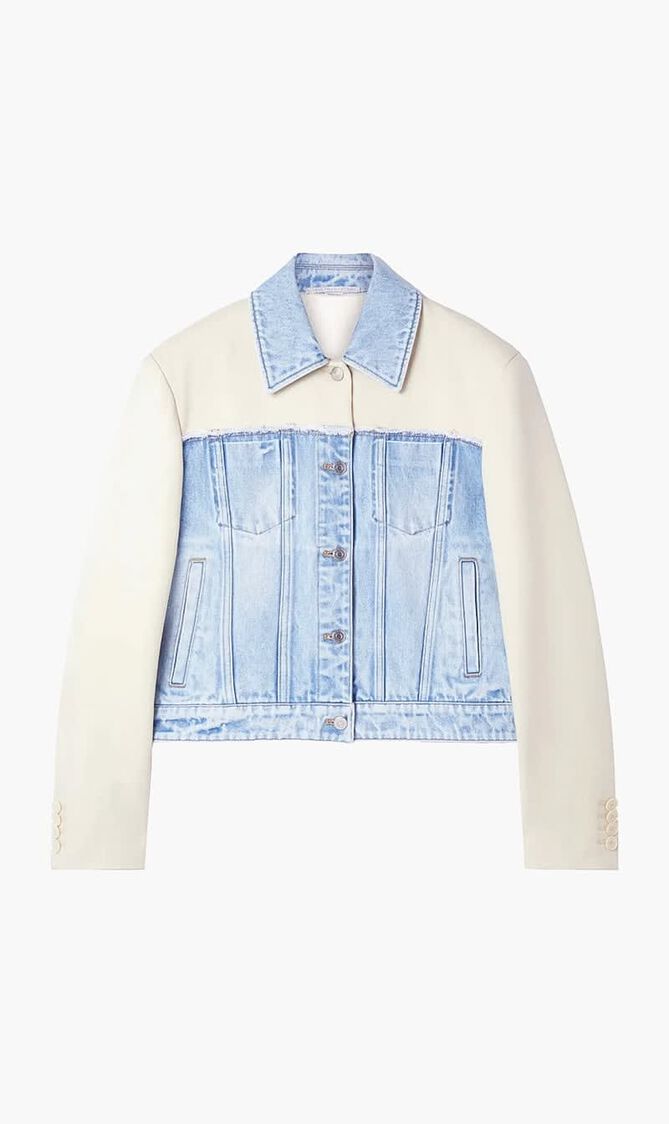 PANELED LIGHT VINTAGE BLUE DENIM AND TWILL JACKET