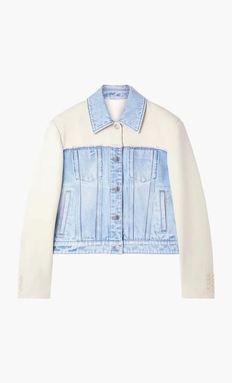 PANELED LIGHT VINTAGE BLUE DENIM AND TWILL JACKET
