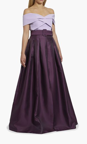 Off-Shoulder Belt Gown