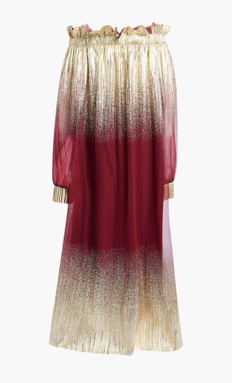 METALLIC PRINTED TULLE DRESS WITH RUFFLED COLLAR