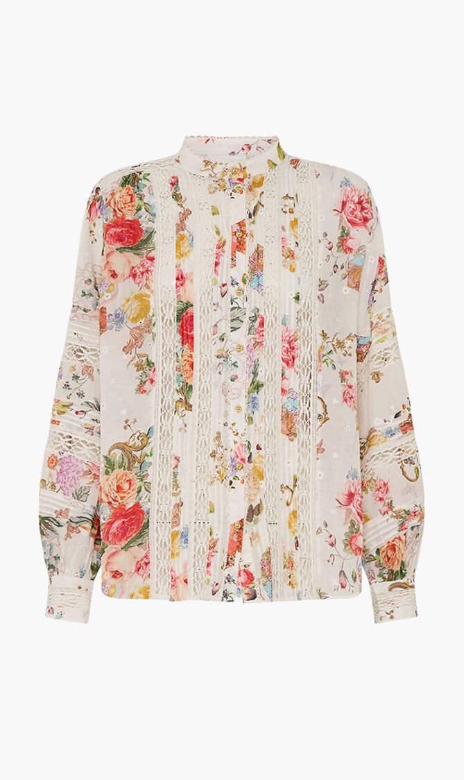 Blouson Sleeve Blouse with Yoke and Pintucks