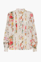 Blouson Sleeve Blouse with Yoke and Pintucks