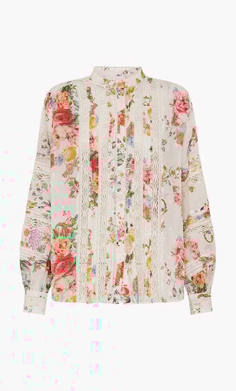 Blouson Sleeve Blouse with Yoke and Pintucks