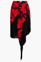 Brushstroke Floral Silk Crepe De Chine Fringed Sarong Skirt