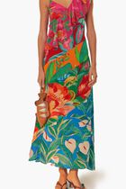Mixed Flowery Rufle One Strap Midi Dress
