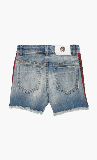 Printed Side Band Denim Shorts