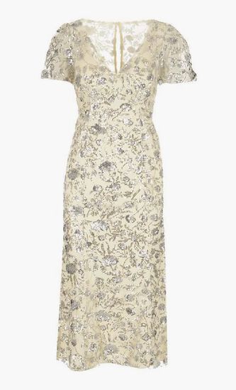 CHAMPAGNE SEQUINNED MIDI DRESS