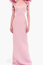 Marchesa DRAPED FLORAL MIKADO GOWN