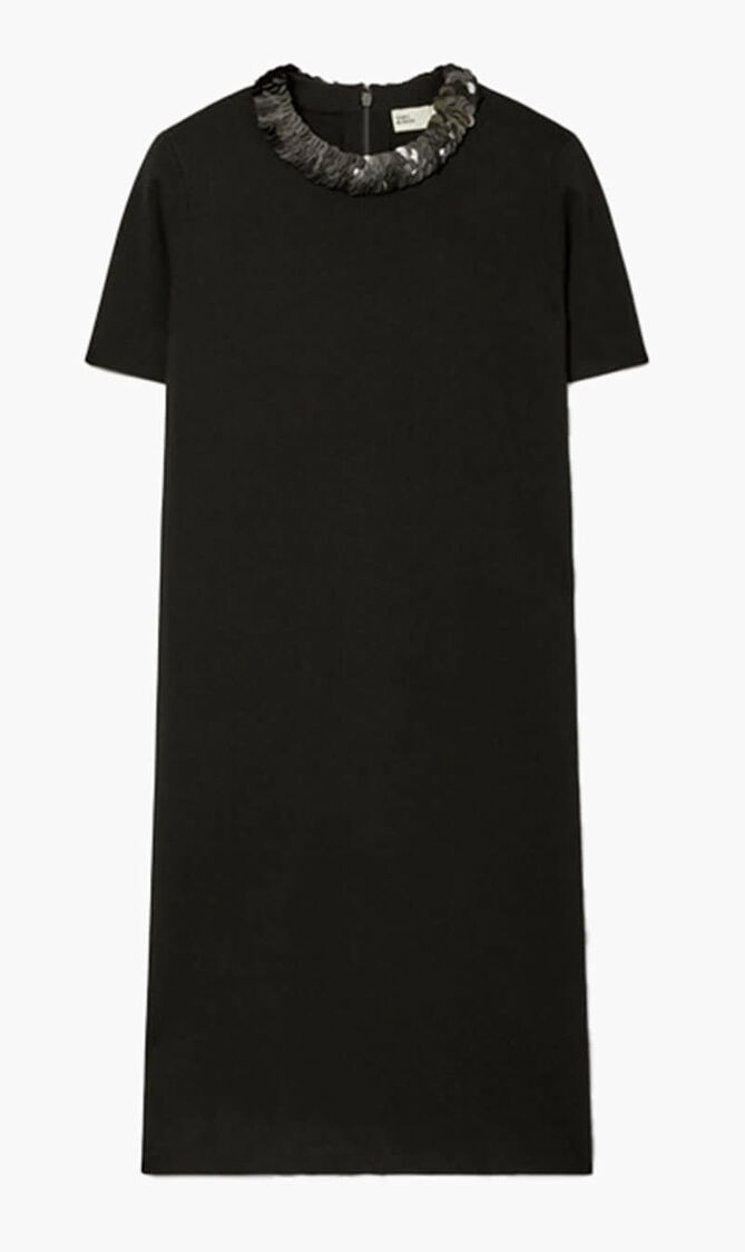 Sequin Collared Wool Sweater Dress