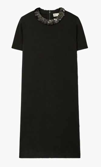 Sequin Collared Wool Sweater Dress