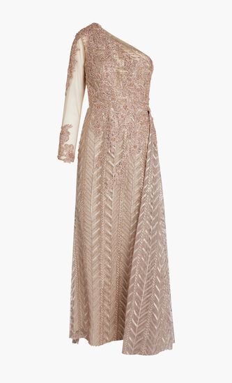 EMBELLISHED ONE SHOULDER A LINE GOWN