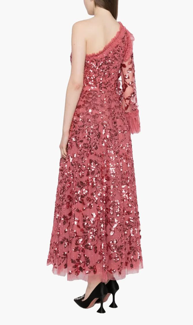 Falling Leaves One Shoulder Ankle Gown