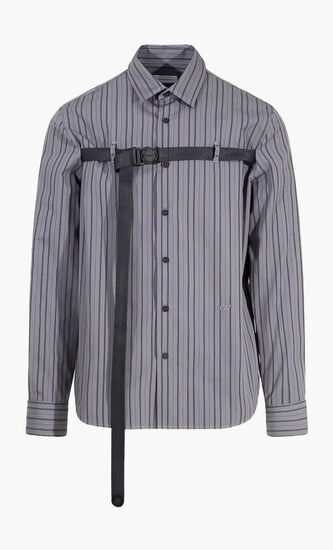 BUCKLEUP POPL STRIPE SHIRT DARK GREY BLA