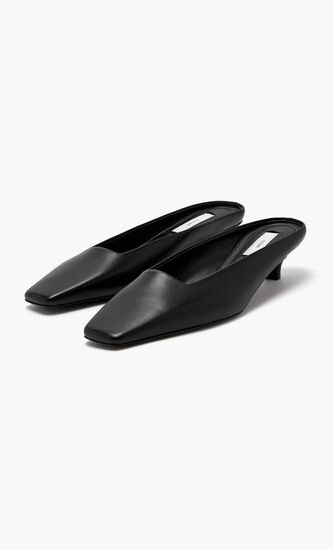 SQUARE LEATHER KITTEN MULES
