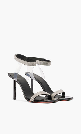 RIH SANDAL BLACK PATENT WHITE CRYSTAL MESH BLACK LACQUER METAL HEEL 95 MM METAL HEEL