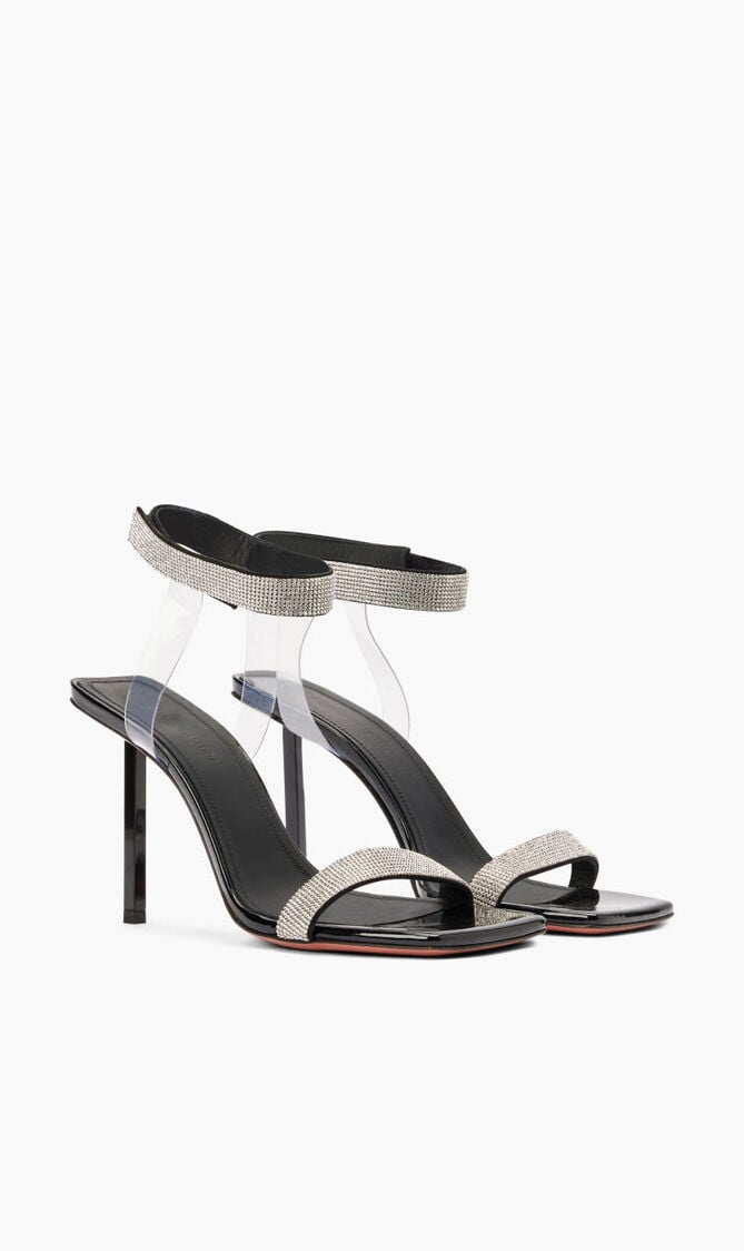 RIH SANDAL BLACK PATENT WHITE CRYSTAL MESH BLACK LACQUER METAL HEEL 95 MM METAL HEEL RIH SANDAL BLACK PATENT WHITE CRYSTAL MESH BLACK LACQUER METAL HEEL 95 MM METAL HEEL