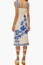 BLUE FLORAL CASCADE OFF WHITE WAVY SLEEVELESS MIDI